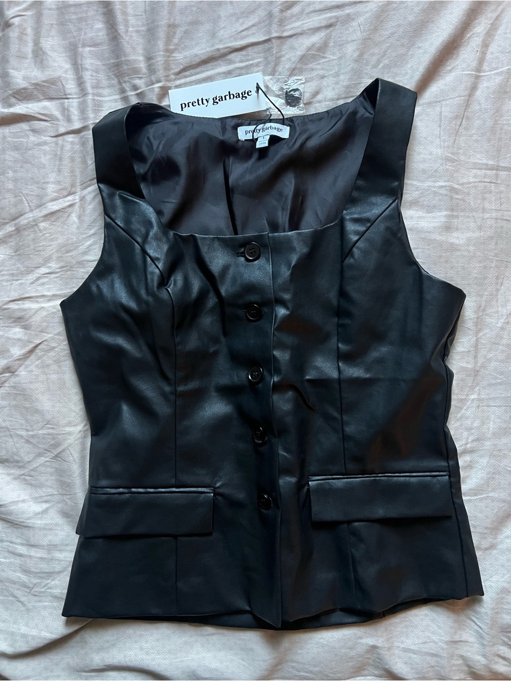 NEW WT Black F Leather Vest